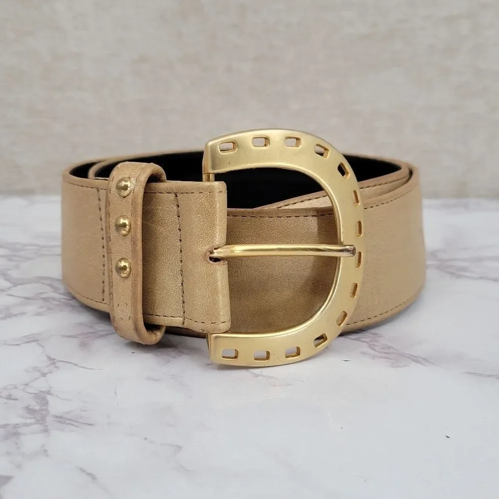 Sharon Burch Vintage Wide Gold Belt and Oversized Buckle Vintage 80s
